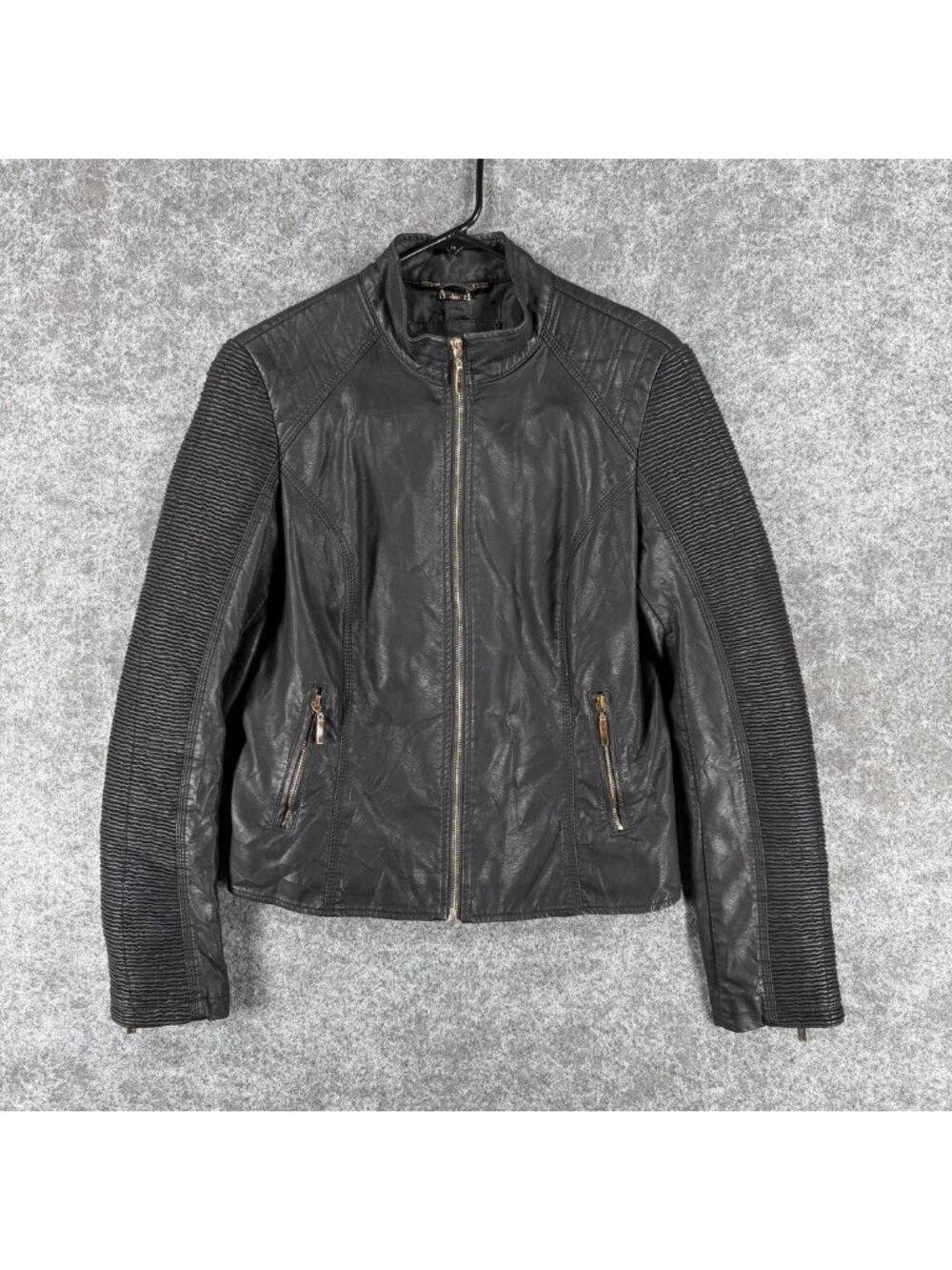 L.A. Coalition Biker Moto Jacket Womens M Black Leather Outdoor Classic Full Zip